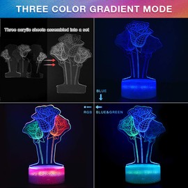 LETOUR 3D Illusion Lamp Christmas Toy Gift Night Light for Kids Boys Men's Women's, 3D Rose Lamp Bedside Table Lamp 7 Colour Changing Touch Table Lamp for Room Decoration (Rose Flower)