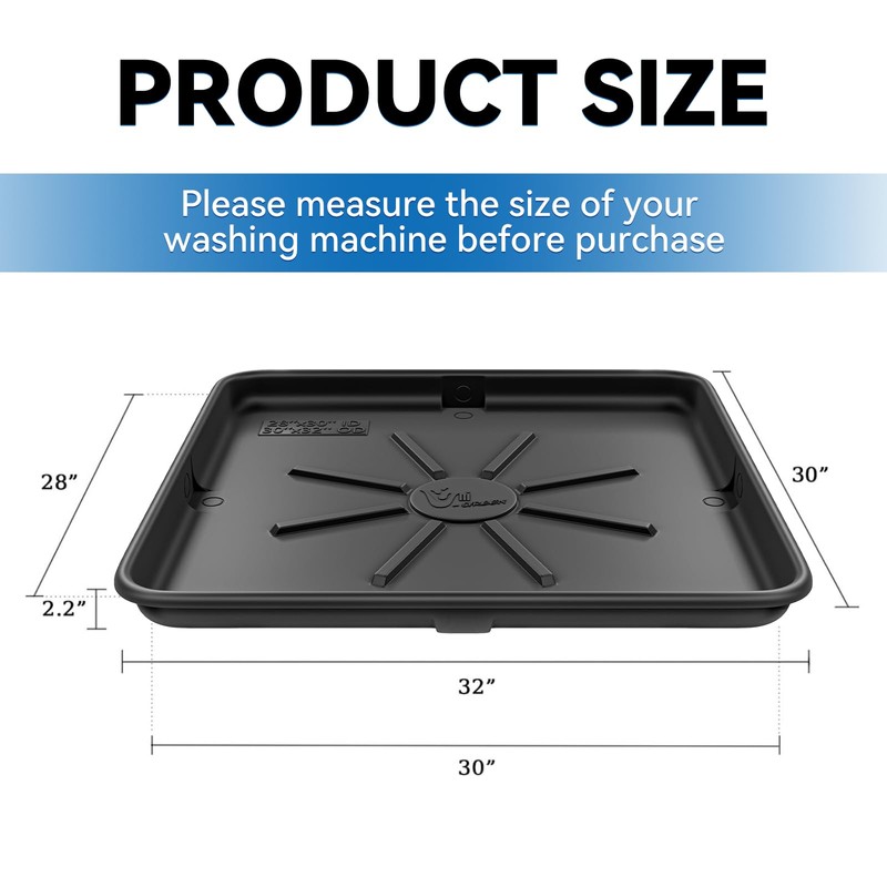 Uni-Green 30x32In Washing Machine Drain Pan, Raised Edge, 1" Drain