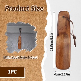 Piriuuo Wood Shoehorn, 6" Short Handle Shoe Horn with Leather Lanyard Non Slip Shoe Lifter Lazy Shoes Aid Tool Easy Wear Helper Shoehorns for Seniors Pregnancy Men Women Kids