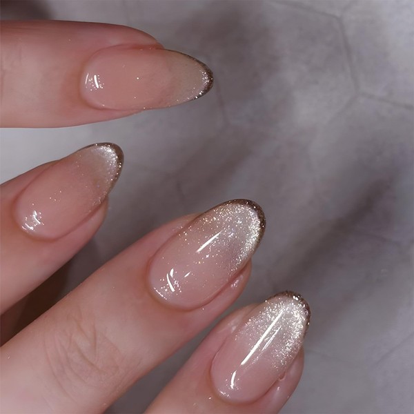 Xanthelle Press on Nails, Nude Farbverlauf Cat Eye French Nägel