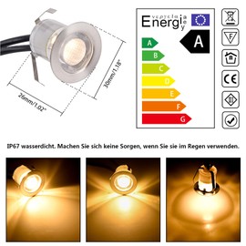 Terrace Recessed Spotlights, Patio Lighting, Set of 10, LED Recessed Floor Spotlights, Warm White, 30 mm, IP67 Waterproof, for Outdoors, Indoors, Garden, Wooden Bridge, Pool, Wooden Deck Including 12
