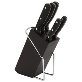 Magefesa® Blade 5 pieces set kitchen knives includes PEELER, UTILITY, FILLET, BREAD, CHEF, Stainless steel, with ergonomic handles, includes a wooden support to place the knives