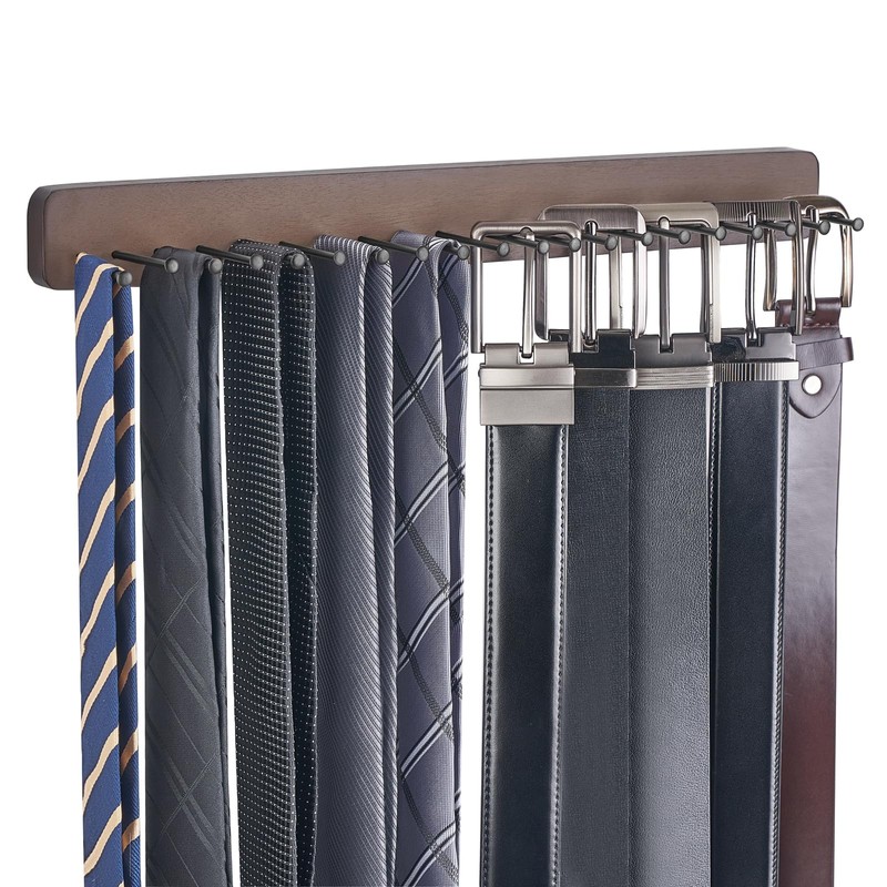 Mkono Tie Rack Wall Mounted Belt Hanger Holder Rustic Wood