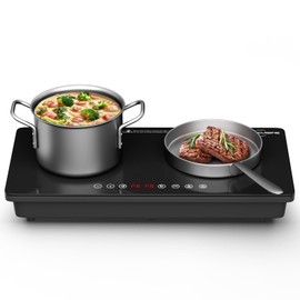 Double Induction Cooktop 1800W, Dual 900W Burners Electric Stove with Cross Mark Glass Surface, Digital Touch Control, 8 Power Levels, Fast Heating & Safety Features for Home Kitchen RV