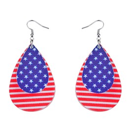 American Flag Earrings for Women 4th of July Patriotic Earrings Cute Teardrop Faux Dangle Earrings