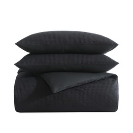 Vera Wang - Queen Comforter Set, Luxury Cotton Bedding with Matching Shams, Home Décor for All Seasons (Waffle Pique Black, Queen)
