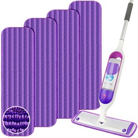 Reusable Mop Refills Pads for Swiffer PowerMop, 4 Pack Power Mop Refill Pads Microfiber PowerMop Pads Washable 15” Wet Pads Mopping Cloths for Multi-Surface & All Types of Floors, Purple