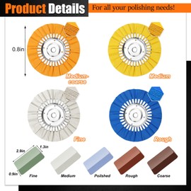 LEECICILE 8" Aluminum Polishing Wheel 9Pcs Kit, 4Pcs Airway Buffing Wheel in Hole Diameter 5/8" inch, 5Pcs Aluminum Compound Polish for Angle Grinder Mirror Finish Polishing for Metal Detailing Kit