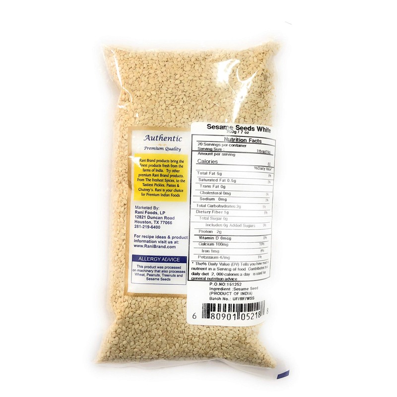 Rani Sesame Seeds Whole White, Hulled (Till) 7oz (200gm) ~
