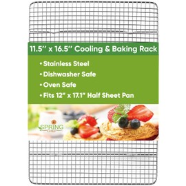 Spring Chef 11.5" x 16.5" Stainless Steel Cookie Cooling Rack - Oven Safe - Baking Rack for Bacon, BBQ, Jerky, Bread, Pizza, Cake - Fits Half Sheet Roasting Pan - Dishwasher Safe
