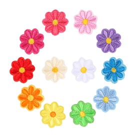 WATASHINO Patches, Iron, Applique, Flowers, 0.8 inches (2 cm), Set of 12, Girls, Children, Small, Embroidered, Cute (12 Colors)