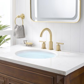 MTTCLE Brushed Gold Bathroom Faucet 3 Hole, 8 Inch Widespread Bathroom Faucets with Pop-up Drain, 2 Handle Bathroom Sink Faucet, Modern Vanity Faucet for Bathroom Sink with 360° Swivel Spout