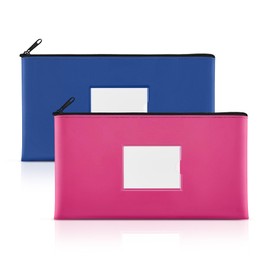 SMARTAKE 2-Pack Money Bags with Zipper, PU Leather Bank Deposit Bags, Waterproof Money Pouch for Organize Cash, Coins, Cosmetics, Invoice, Bills, Tools, 11.5 x 6.2 Inches, Navy Blue & Rose Red