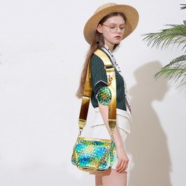 DSGUTWO Handmade Woven Small Crossbody Bag for Women with Coin Purse, Designer Shoulder Handbag 3pcs Set, Mini Tote Clutch with Adjustable Strap for Travel, Daily Use, Green Multicolor