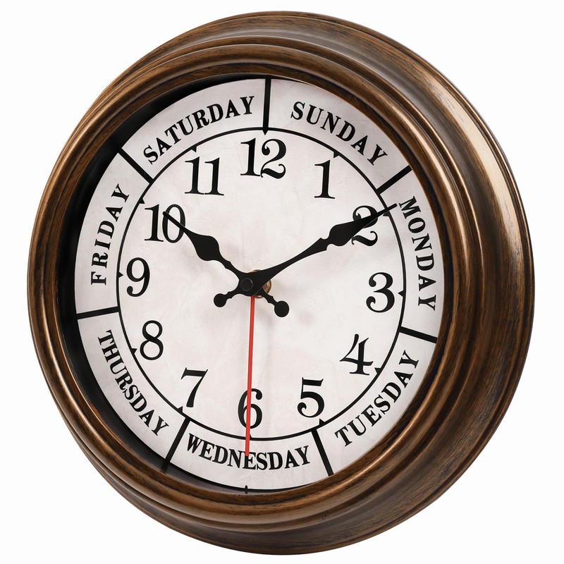 45MinST 12 Inches Retro Wall Clock,Day of The Week Wall