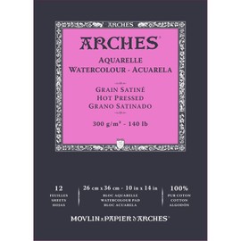 Arches Watercolor Paper Pads, 10.1 oz (300 g), Extra Fine 10.2 x 14.2 inches (26 x 36 cm), 12 Sheets (1795098), Natural White
