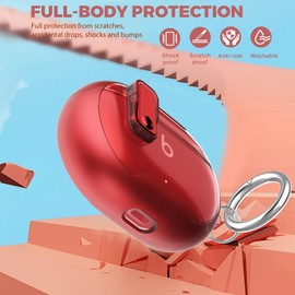 OTOPO Compatible Beats Studio Buds/Buds Plus Case Cover Clear with Lock Clip Cleaner Kit, Soft TPU Protector Cover for New Beat Studio Buds 2021/Studio Buds + 2023 Clear Red