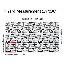 Feelyou Gun Fabric by The Yard, Sniper Rifle Upholstery Fabric for Chairs Sofa Couch, Guns Outdoor Fabric Waterproof, 1 Yard, Black White