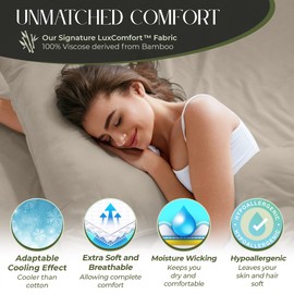 DECOLURE 100% Organic Viscose Derived from Bamboo Sheets King Size 4pcs - Ultra Soft & Luxuriously Cooling, 17" Deep Pocket, Double Stitching, Perfect for Hot Sleepers - King Bed Sheets (Taupe)