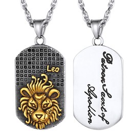 Zodiac Leo Necklace Stainless Steel Dog Tag Pendant with Chain Constellation Horoscope Jewelry