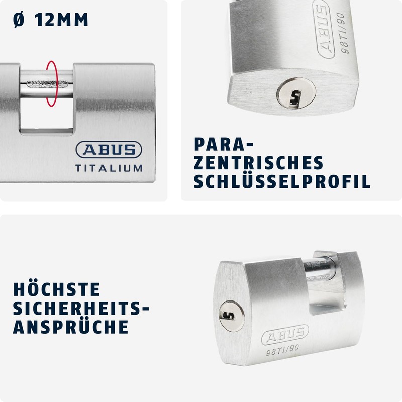 ABUS AB98TI/90 Padlock, Gray, 98TI/90