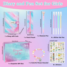 Secret Diary for Girls, Gifts for Girls 8 9 10 11 12 13 14 Year Old, Diary with Lock for Girls Age 7-15 Teenage, Easter Birthday Gifts for Girls Presents,Lockable Journal for Girls School Notebook Pen