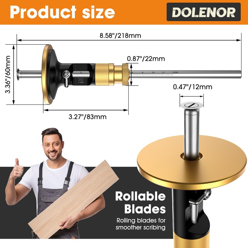 Wheel Marking Gauge Woodworking, Scribe Tool Woodworking, Adjustable 0-12cm, Aluminum