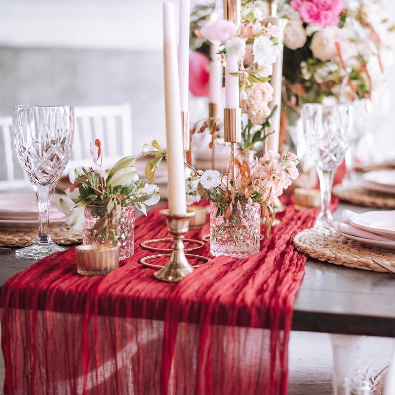 Mindsoft 12 Pack Cheesecloth Table Runner with Heart Decoration 35