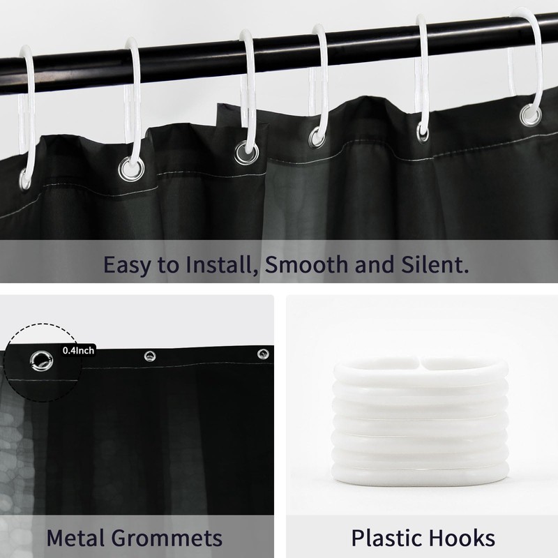 Gibelle Black Grey Shower Curtain Set for Bathroom, Cool Glass