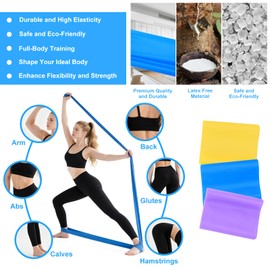 Nuvexa Resistance Bands, 1.8m/5.9ft Exercise Bands with 3 Resistance Levels, Long Stretch Resistance Bands Set for Women Men, Ideal for Strength Training, Yoga, Gym, Pilates, Fitness, Physiotherapy