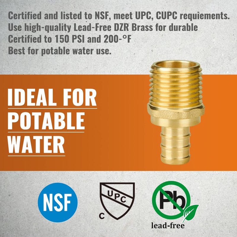 SUNGATOR 6-Pack 1/2" NPT to 1/2" PEX Male Adapter, No
