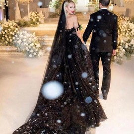 Ursumy 118‘’ Wedding Veil for Bride 2T Veils Long Cathedral Veil Soft Tulle Bridal Veils with Comb (Black)