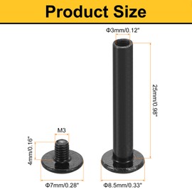 sourcing map 10 Sets Screw Post, Male M3x4mm Stainless Steel Screw Rivets, Female 4x25 Hex Drive Binding Screws Belt Buckle Binding Bolts Leather Fastener with 1Pcs Wrench, Black