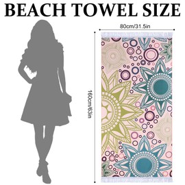 FEELJAM Daman Beach Towel 160 x 80 cm Quick Drying Bath Towel Women's National Mandala Beach Towels Microfibre