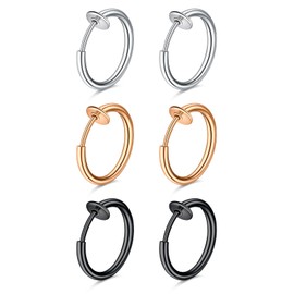 Briana Williams 6pcs Clip On Fake Lip Nose Septum Belly Rings Faux Helix Earring Stainless Steel Non Pierced Percing Jewellery