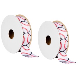 Offray 453955 7/8" Wide Grosgrain Ribbon for Gift Wrapping, Decoration, and Crafts, Two Pack of 3-Yard Spools, Baseball Pattern