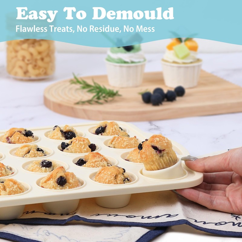 Silicone Mini Muffin Pan with Frame: Nonstick 24 Muffin Tins