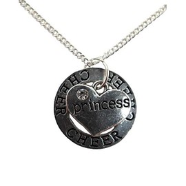 Silver Plated Necklace Princess Love Heart Gem Charm Cheer Circle Ring Pendant