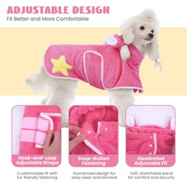 OUOBOB Dog Drying Coat with Hood, Super Absorbent Dog Towel Robe for Quick Dry After Bath, Soft Pet Bathrobe for Dogs, Magic Sticker & Belly Strap All-Season Dressing Gown Pink XL