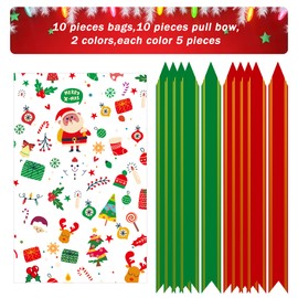 Kolewo4ever 20pcs Christmas Cellophane Basket Bags Snowman Santa Snowflake Wine Bottles Cellophane Wrap Set Include 10 Christmas Basket Bags with 10 Pull Bows (16 x 24 inches)
