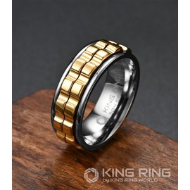 King Ring 8mm Wide Gear Spinner Ring – Ultra Polished Heavy Fidget Ring for Men & Women Stainless Steel Ring K42 – Silver Gold 12
