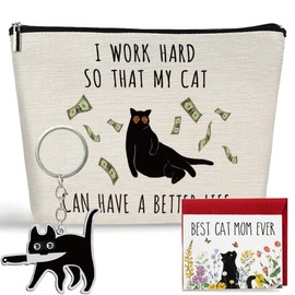 I Work Hard So That My Cat Can Have a Better Life Novelty Black Cat Makeup Bag Set Gifts for Cat Lover Cat Owner, Cat Themed Gifts for Women Sister, Christmas Birthday Mothers Day Gifts for Cat Mom