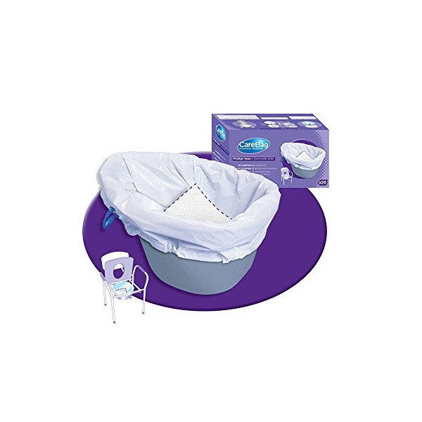 Commode Liner Carebag Pack Of 20, Absorbs 500ml, Hygienic Toilet Seat Liner, Avoids Commode Soiling, Suitable for Home & Travel, Disposable Liner, Sanitary, Leak Free, Fits Standard Commode Buckets