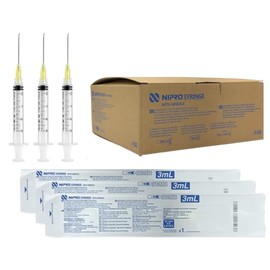 Jeringas de Plástico 3 Ml con Aguja Hipodérmica 20G X 32mm. Caja con 100 Piezas. Nipro