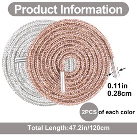 HINZIC 4pcs Rhinestone Glitter Shoelaces, 47.2" Shiny Bling Round Hoodie Drawstrings, Crystal Rope Shoelaces for Women Sneakers, Sparkly Replacement Shoe String Cords Sweatpants - White, Champagne