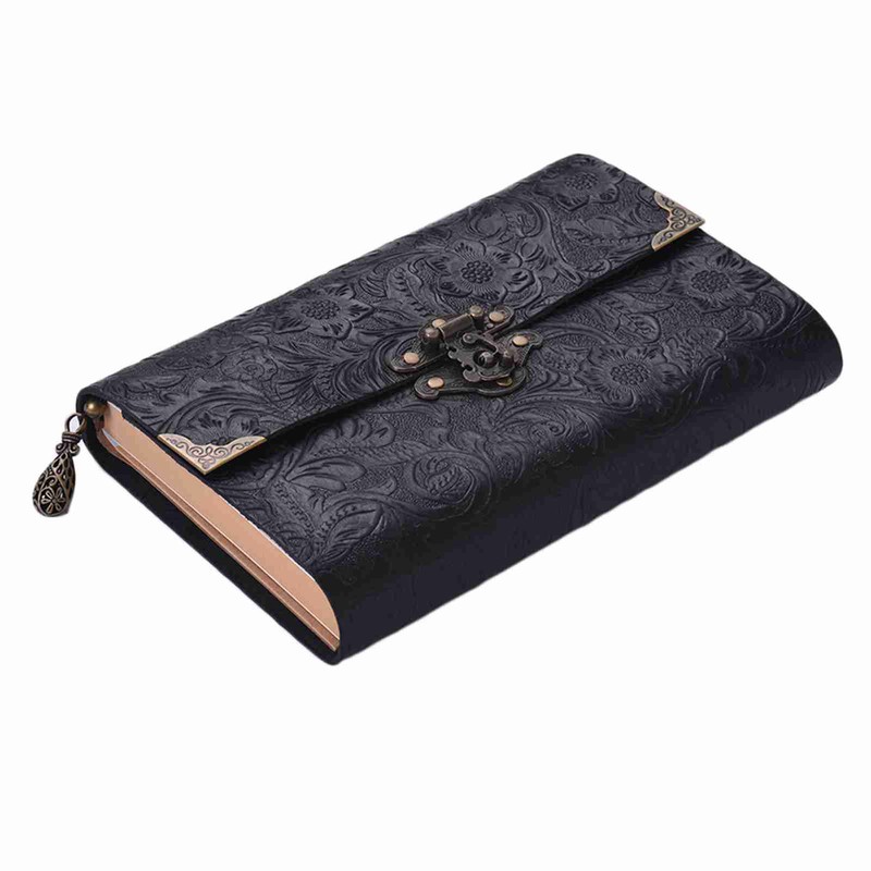 Handmade Embossed Pattern Soft Leather Journal Travel Notebook with lock