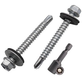 SKIR'CO (80 pcs) Zinc Plated Roofing Screws 5.5 x 50 mm, Hex Head, DIN 7504-K Self-Drilling Screws with EPDM Sealing Washers