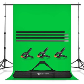 Yesker 8.5x10ft Green Screen Backdrop Kit with Stand Photography Greenscreen Background Support System with 6x9ft Muslin Chromakey Backdrop and Clamp for Photo Video Studio Portrait Product Shooting