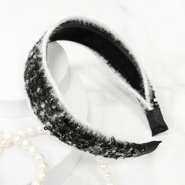 Burnaby Tweed Black Swan Hairband Wide Headband / 버나비 트위드 블랙 스완 헤어밴드 넓은머리띠