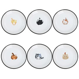 SOCOSY Super Cute Cartoon Animals Ceramic Sauce Dishes/Seasoning Dishes/Sushi Soy Dipping Bowls/Appetizer Plates/Dessert Plates/Little Cat Dog Feeding Bowls/Serving Dishes, 6 PCS-Cat Body-5 Inch